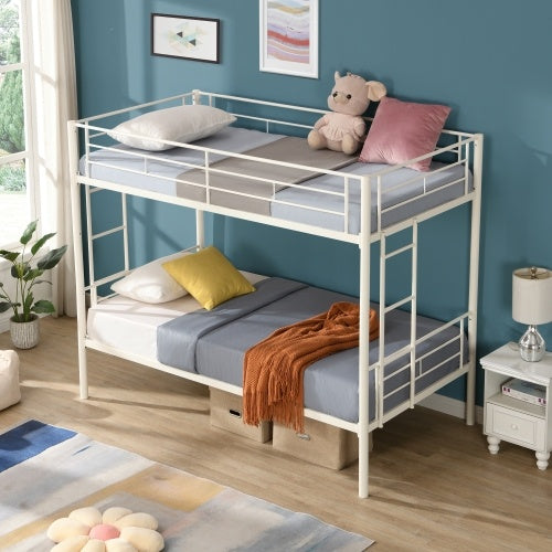 Twin Over Twin Metal Bunk Bed,Metal Structure Bedframe With Safety Guardrails And 2 Ladders,Convertible Bunkbeds,No Spring Box Required And Space Saving Design,White ShopWithASmile7.com
