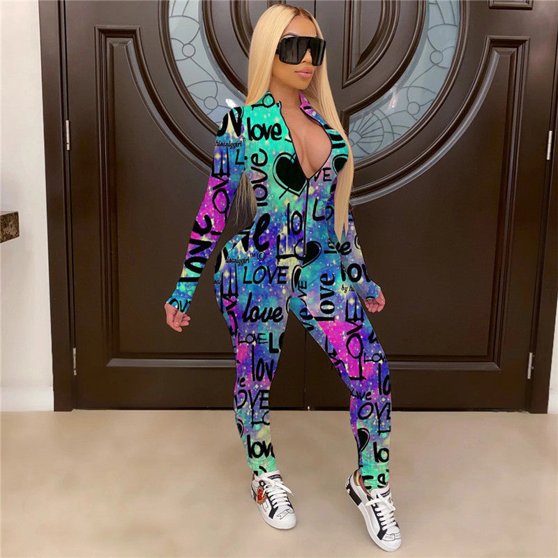 Fashion Sports Personality Printed Jumpsuit