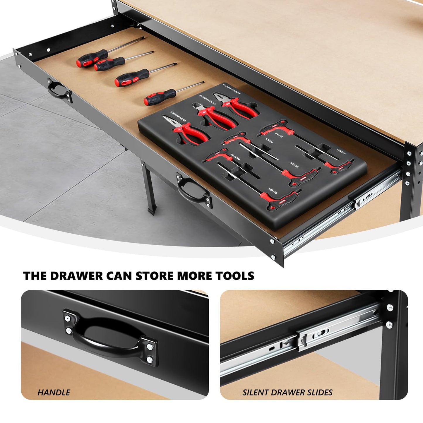 Tool Storage Workshop Table With Drawers And Pegboard