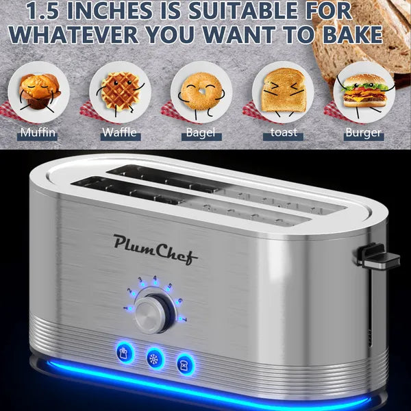 4-Slice Toaster, 7 Browning Settings, Defrost/Reheat Functions, Removable Crumb Tray, Full Body Stainless Steel Housing, Anti-Fingerprint, Anti-Jam, 1350W, Silver