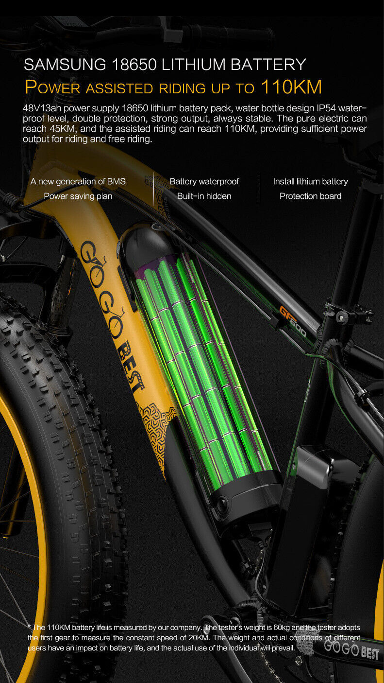 GOBEST GF600 Electric Bicycle – 1000W Motor, 26x4.0 Fat Tires, 48V Lithium Battery, 40KM/H Speed. Powerful Motar E-Bike 26