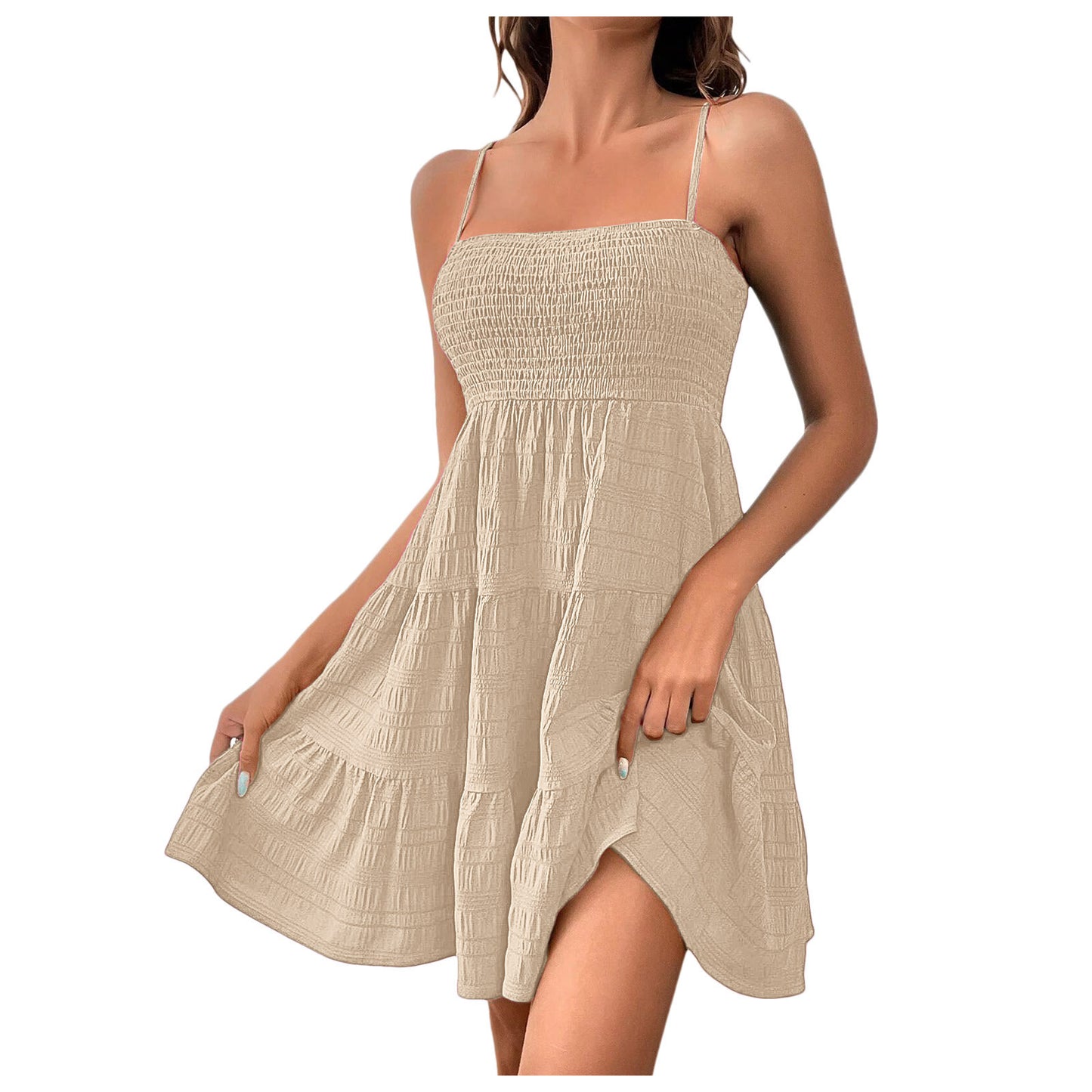 Strap Solid Color Texture Dress ShopWithASmile7.com
