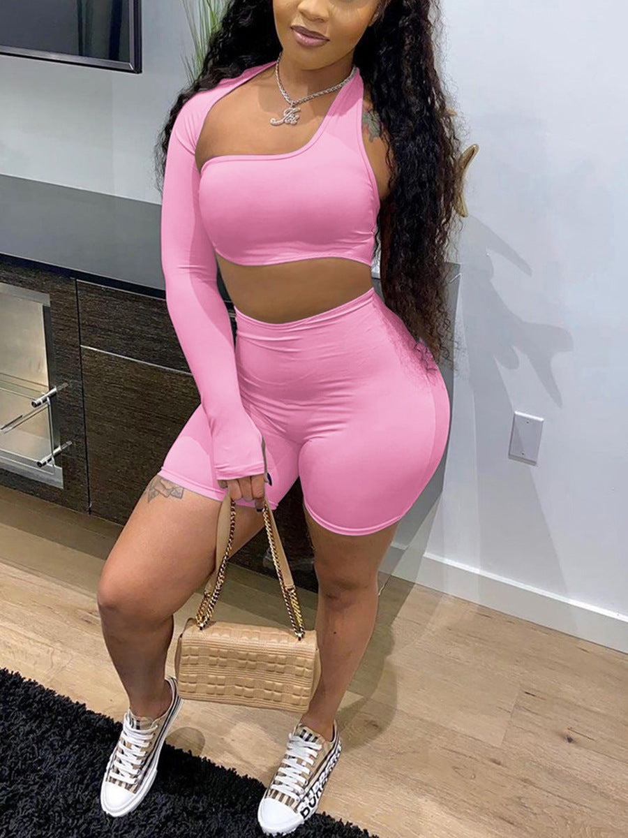 Cutout Sports Long Sleeve Shorts Two Piece Set