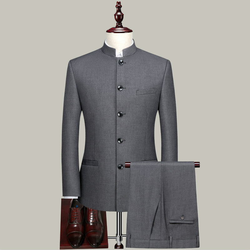 Men's Fashion Slim Fit Standing Collar Suit Pants Set