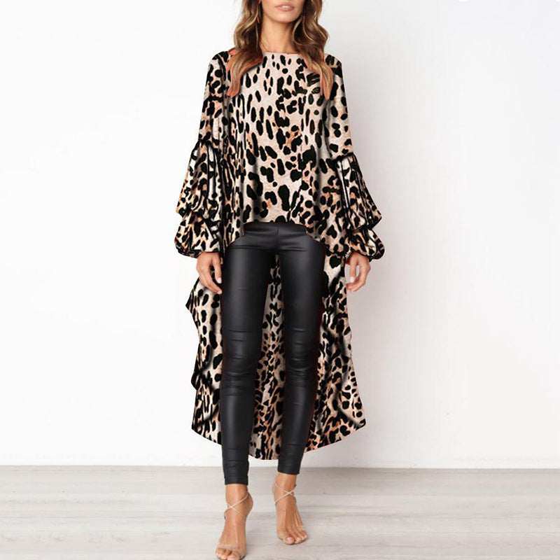 Long Sleeve Irregular Female Leopard-print Shirt ShopWithASmile7.com