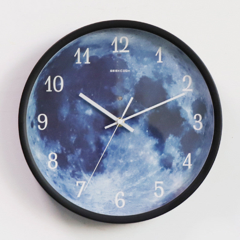 12-inch Luminous Blue Moon Wall Clock For Home Decoration - Sound/Mute Control - Simple Modern Room Decor