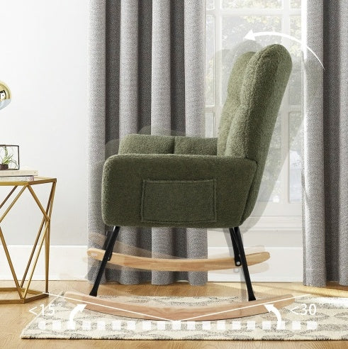Teddy Fabric Rocking Chair, Modern Rocking Accent Chair For Nursery, Living Room, Bedroom, Deep Green ShopWithASmile7.com