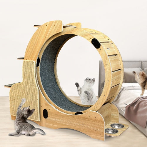 5-in-1 Cat Sports Running Wheel, Cats Wheel Wood Climbing Frame, Cat Litter Fitness Wheel, Oversized Roller Cat Indoor Activity Center,Large ShopWithASmile7.com