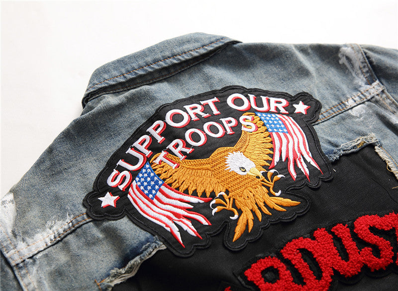 Embroidered Lapel Men's Casual Denim Jacket