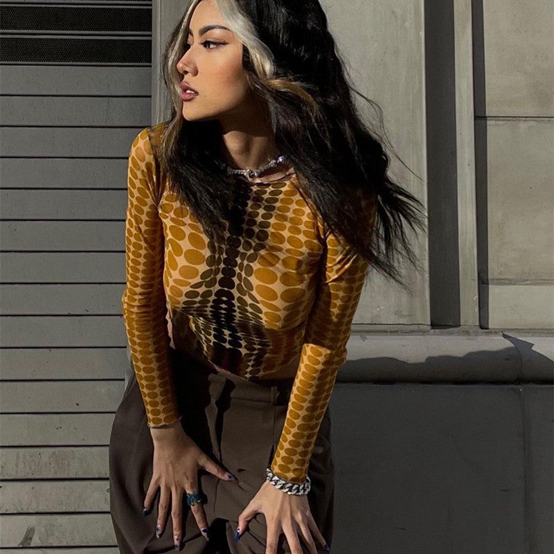 Creative Gradient Polka Dot Print Long Sleeve Pullover