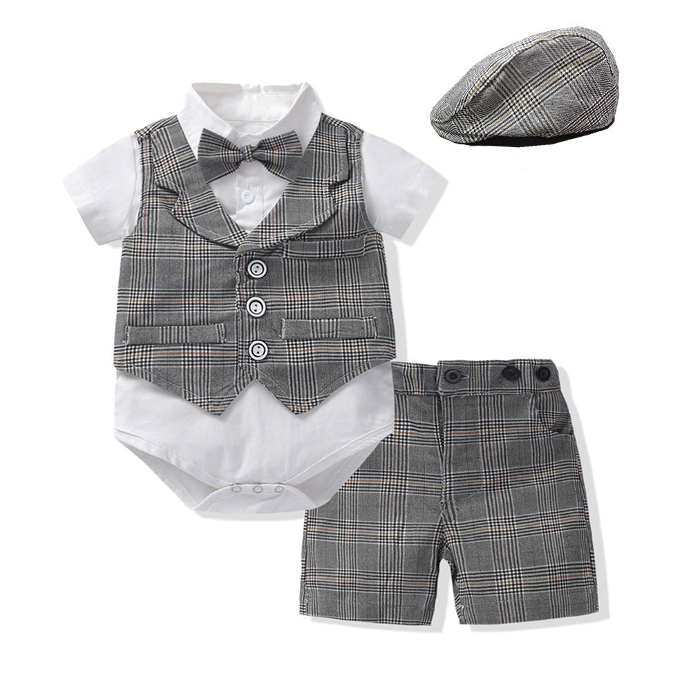 Baby Boy Gentleman Suit Romper Vest Shorts Bow Tie My Store