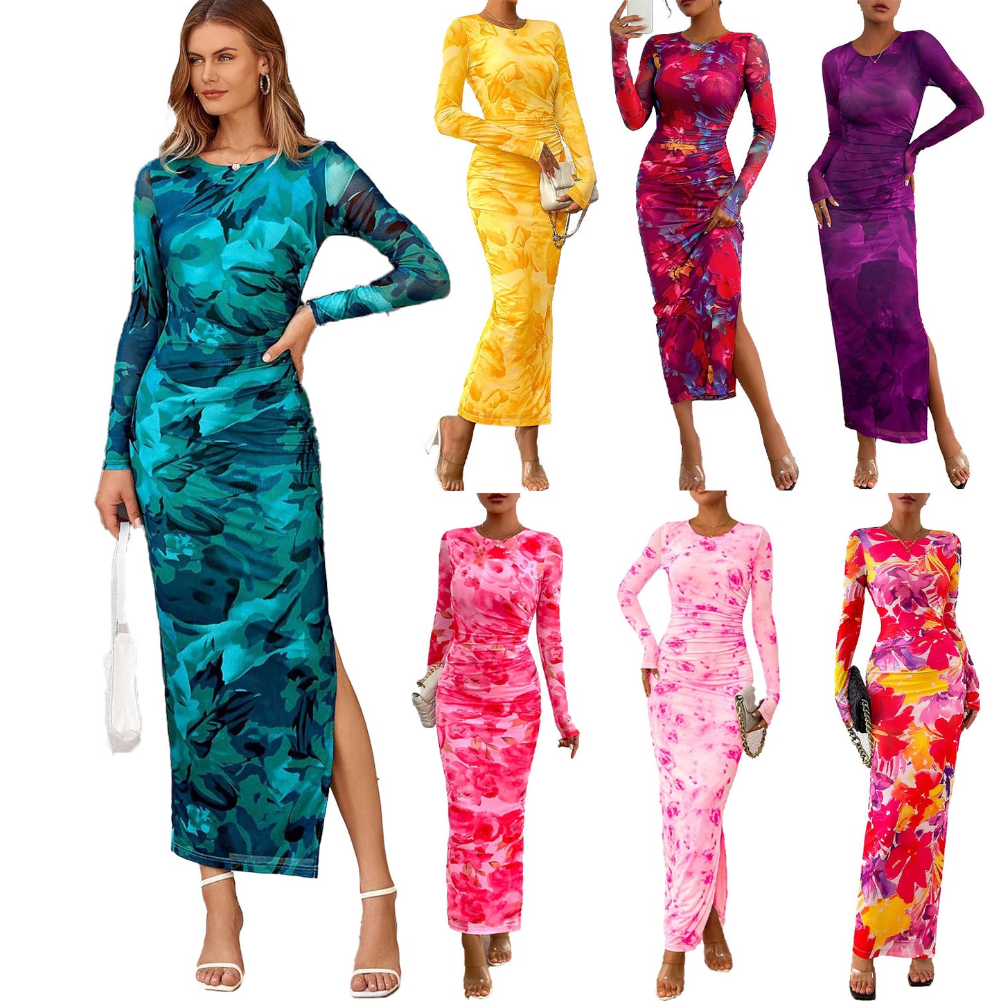 Printed Tight Pleated Slim Fit Dress ShopWithASmile7.com