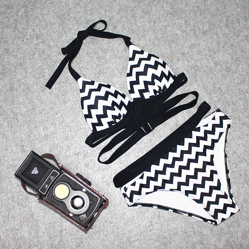 Split bandage wave triangle swimsuit women
