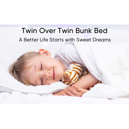 Twin Over Twin Metal Bunk Bed,Metal Structure Bedframe With Safety Guardrails And 2 Ladders,Convertible Bunkbeds,No Spring Box Required And Space Saving Design,White ShopWithASmile7.com
