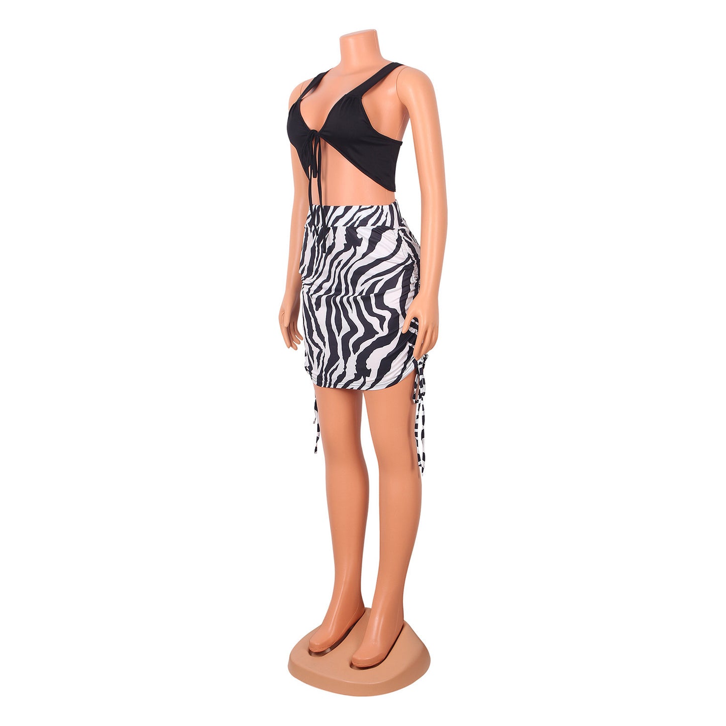 Sexy Color Matching Strappy Vest Print Ladies Two-Piece Suit
