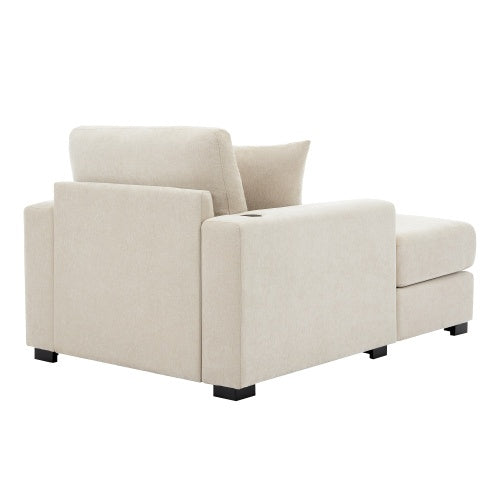 43.5 Oversized Chaise Lounger Modern Style Sofa Couch ,with Pillows, Charge Station Cup Holders, Chenille Fabric