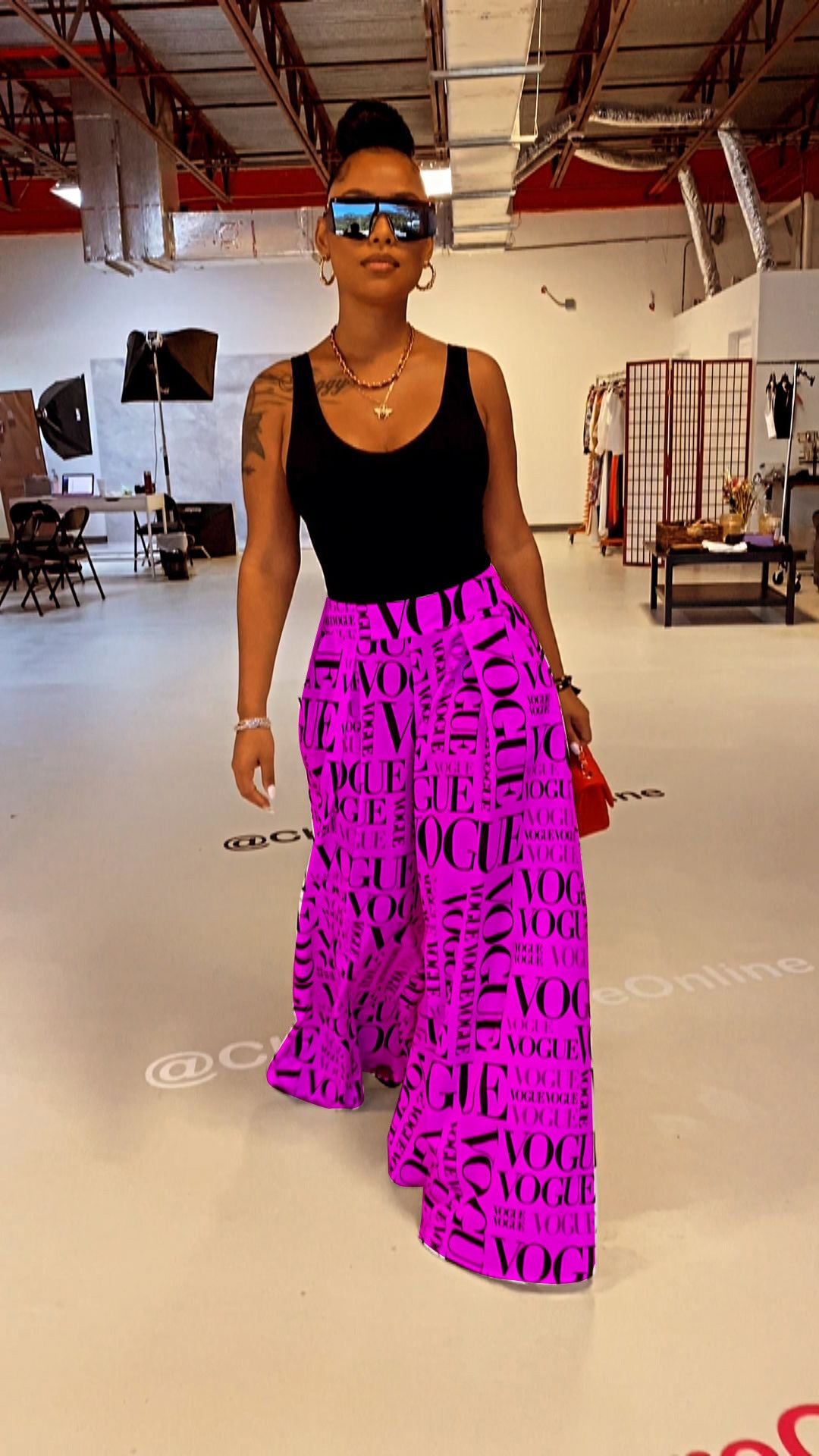 Printed Letter Wide-leg Loose Mid Waist Casual Women's Fashionable All-match Slimming Pants