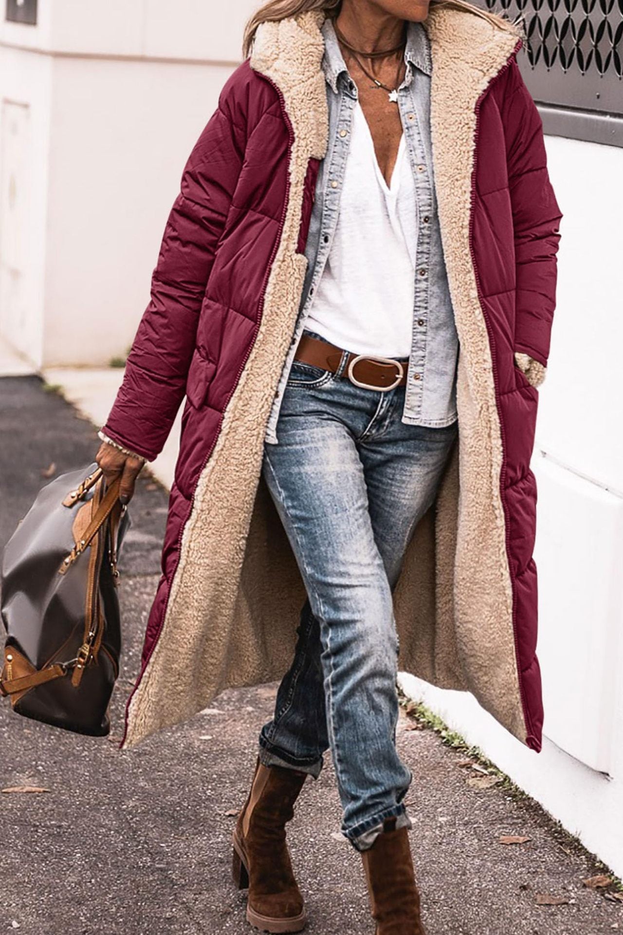 Women's Solid Color Hooded Cotton Jacket Long-sleeved Coat ShopWithASmile7.com