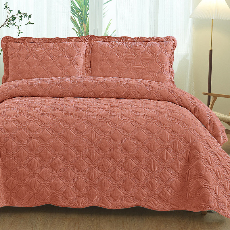 Velvet Embroidered Quilt Set - Orange ShopWithASmile7.com