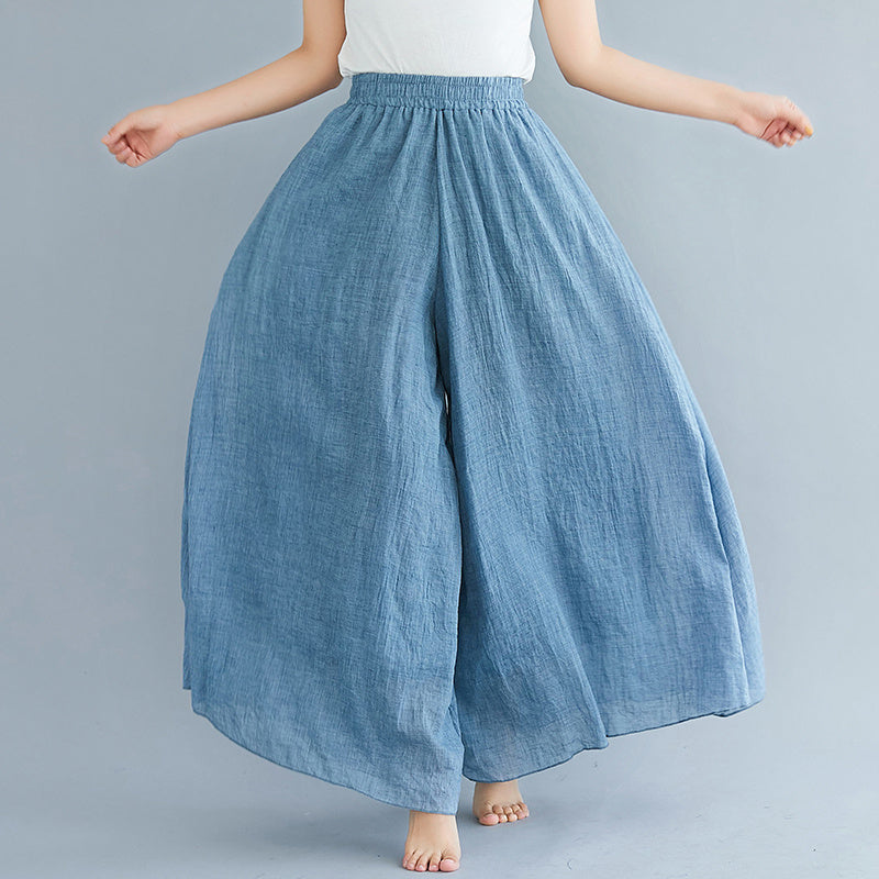 Elegant A-line Elastic Waist Big Trousers Wide Leg Culottes Trendy