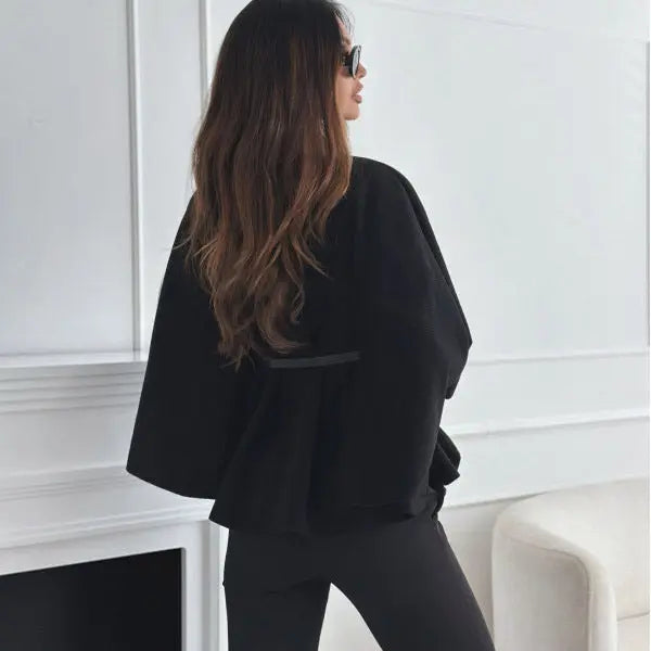 New Stand Collar Batwing Sleeves Cloak Top With Belt Ins Fashion Temperament Jacket Woolen Sweater Outwear For Women Clothing My Store