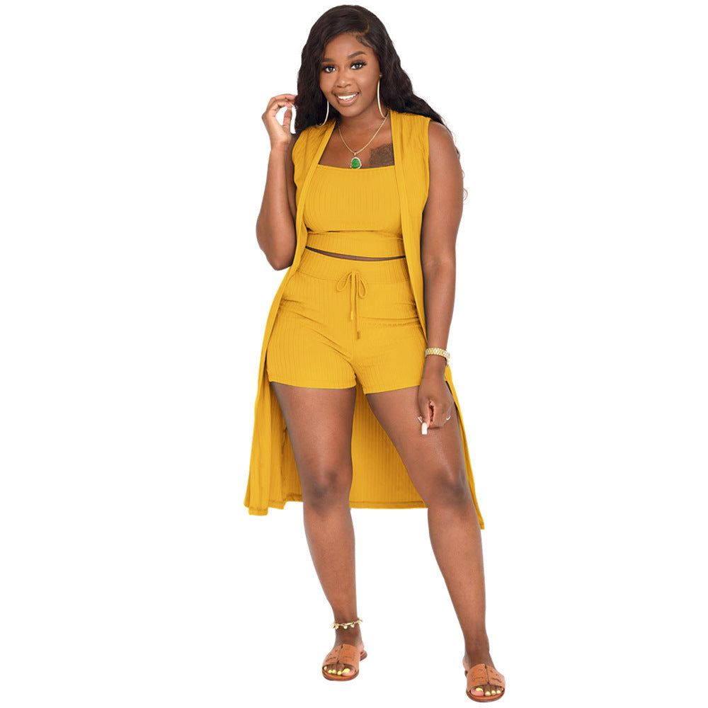 Women's Pit Stripe Solid Three Piece Set