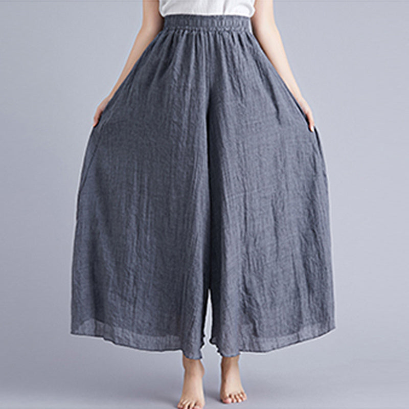 Elegant A-line Elastic Waist Big Trousers Wide Leg Culottes Trendy