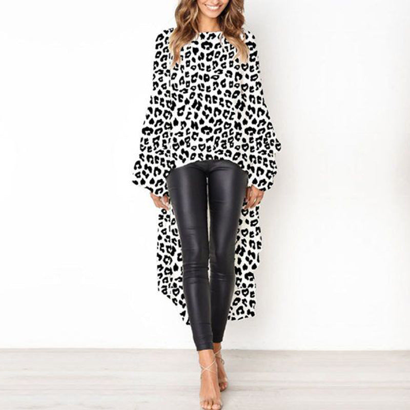Long Sleeve Irregular Female Leopard-print Shirt ShopWithASmile7.com