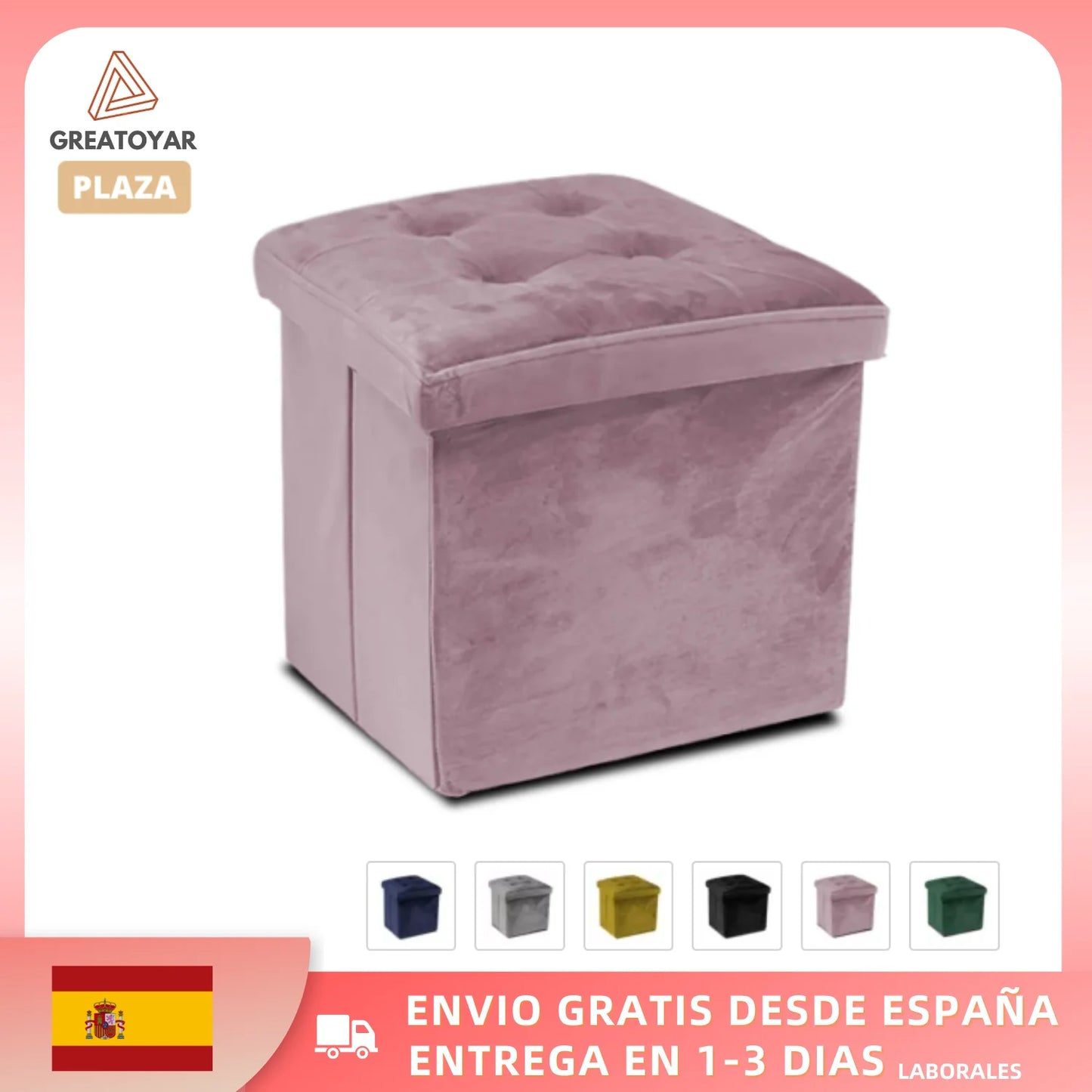 Greatoyar Puff Folding Storage Stool, Ottoman Bench Seat, Small Folding Tables, Toy Storage Box, Auxiliary Furniture, Bedroom Low Table, Velvet, 38X38X38 Cm, Blue/Gray/Black/Pink