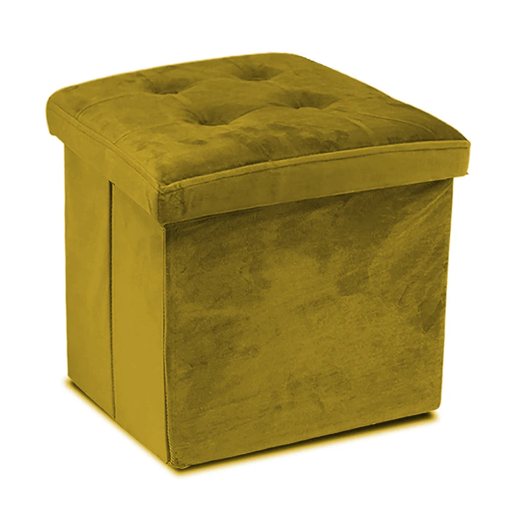 Greatoyar Puff Folding Storage Stool, Ottoman Bench Seat, Small Folding Tables, Toy Storage Box, Auxiliary Furniture, Bedroom Low Table, Velvet, 38X38X38 Cm, Blue/Gray/Black/Pink