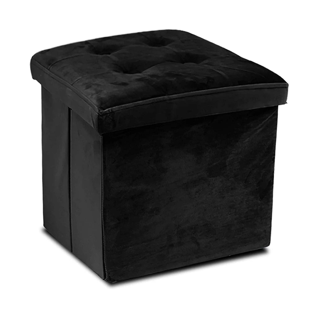 Greatoyar Puff Folding Storage Stool, Ottoman Bench Seat, Small Folding Tables, Toy Storage Box, Auxiliary Furniture, Bedroom Low Table, Velvet, 38X38X38 Cm, Blue/Gray/Black/Pink