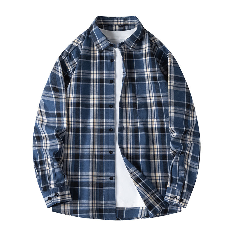 Retro Plaid Shirt Lapel Men's Long-sleeved Jacket ShopWithASmile7.com