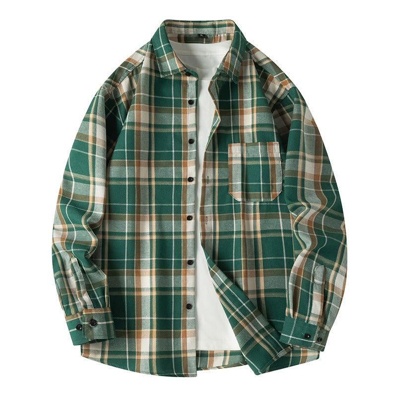 Retro Plaid Shirt Lapel Men's Long-sleeved Jacket ShopWithASmile7.com