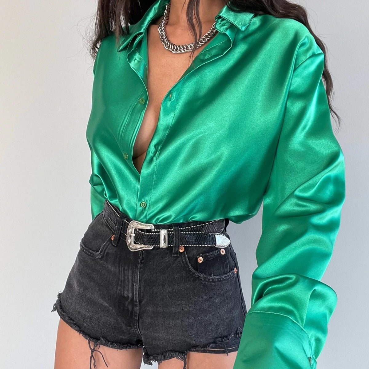 Single-breasted Long Sleeve Lapel Shirt Sexy Women Clothing ShopWithASmile7.com