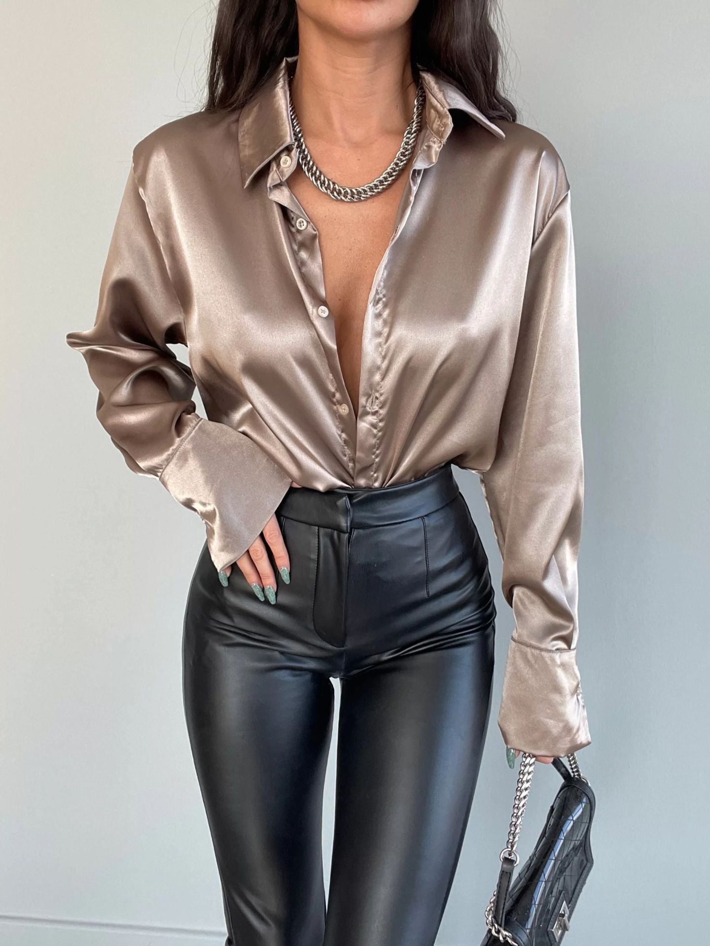 Single-breasted Long Sleeve Lapel Shirt Sexy Women Clothing ShopWithASmile7.com