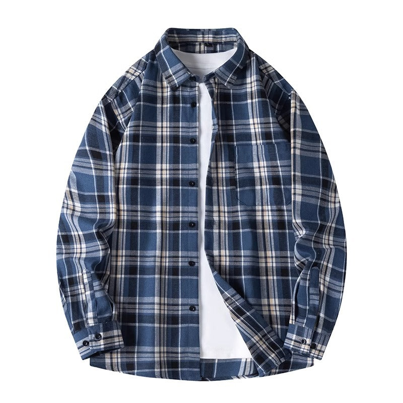 Retro Plaid Shirt Lapel Men's Long-sleeved Jacket ShopWithASmile7.com