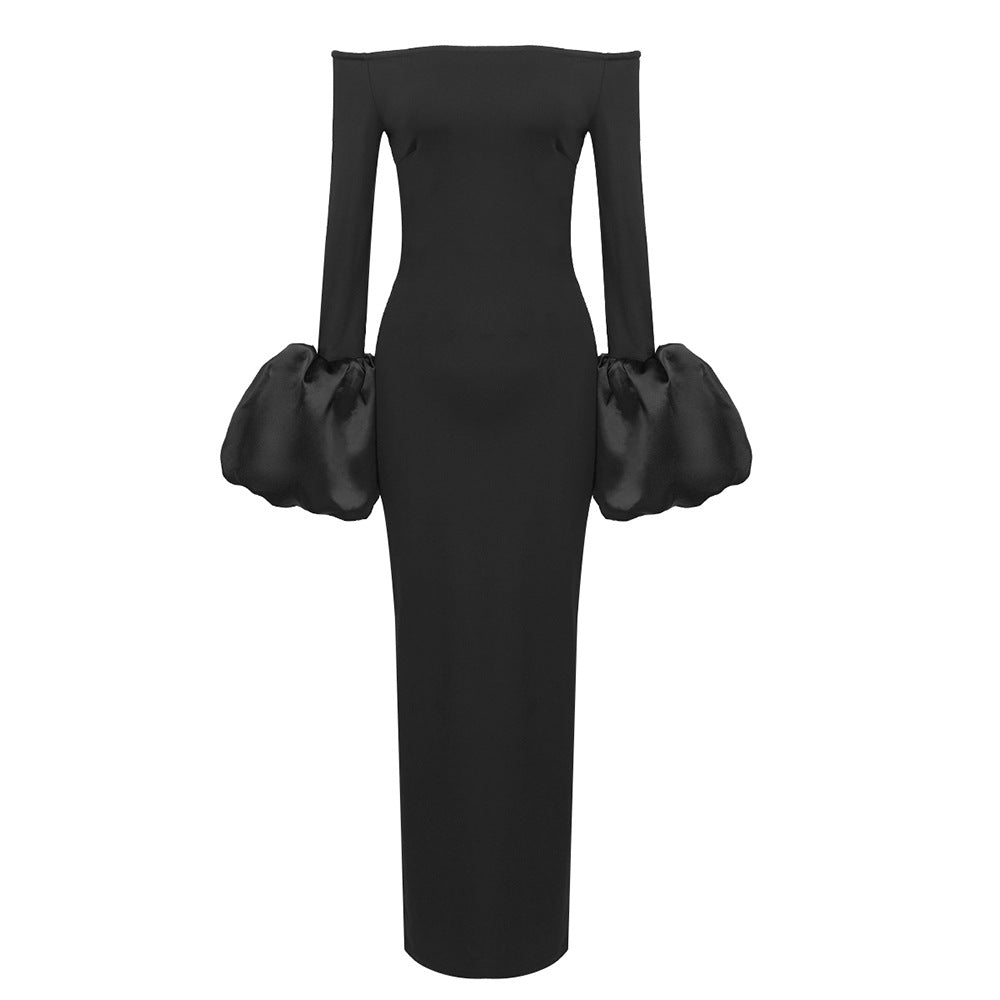 Dress Red And Black Slim-fit Long Sleeve French Lantern Sleeve Dress ShopWithASmile7.com