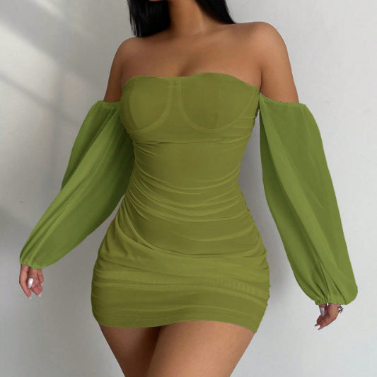 Sexy Off-neck Dress Long Sleeve Pullover Hip ShopWithASmile7.com