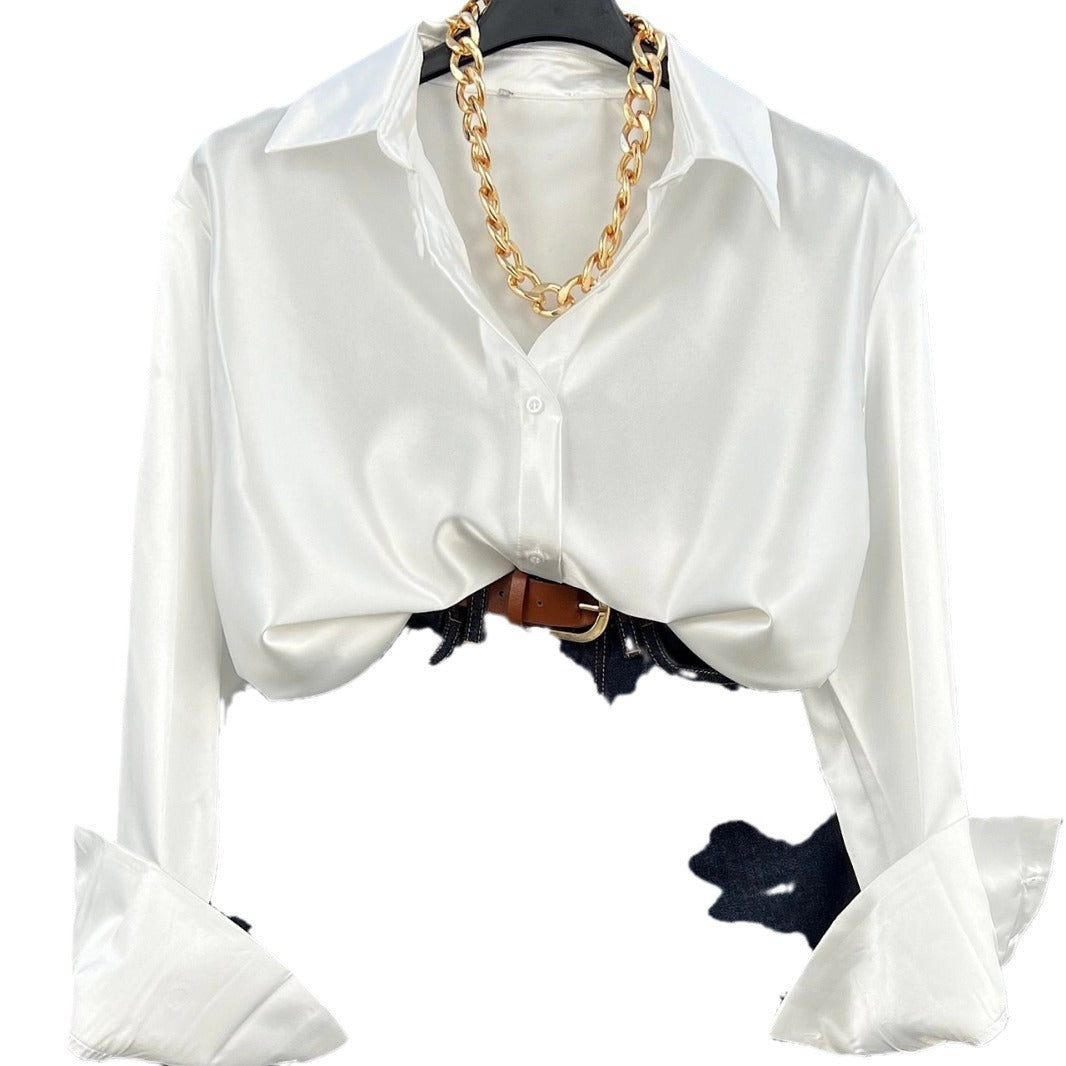Single-breasted Long Sleeve Lapel Shirt Sexy Women Clothing ShopWithASmile7.com