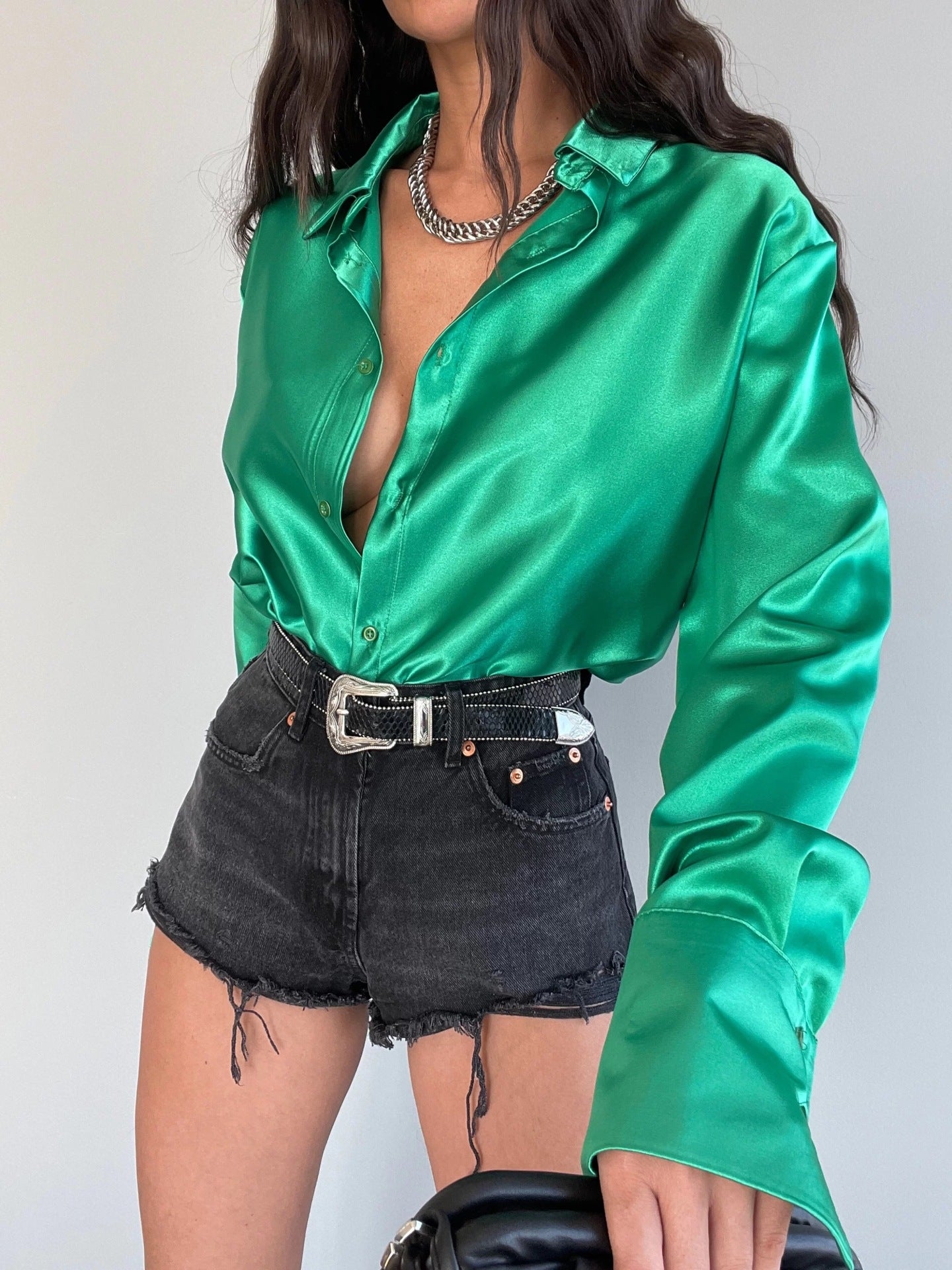 Single-breasted Long Sleeve Lapel Shirt Sexy Women Clothing ShopWithASmile7.com