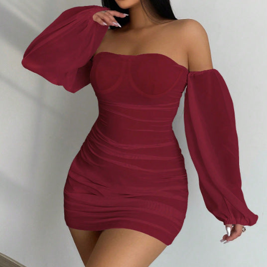 Sexy Off-neck Dress Long Sleeve Pullover Hip ShopWithASmile7.com