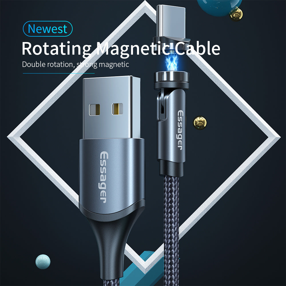 Essager Rotate Magnetic Cable 360 Degree USB Type C Charging Cable Fast Charging Magnet Charger 540 Rotate Micro Magnetic Cable ShopWithASmile7.com
