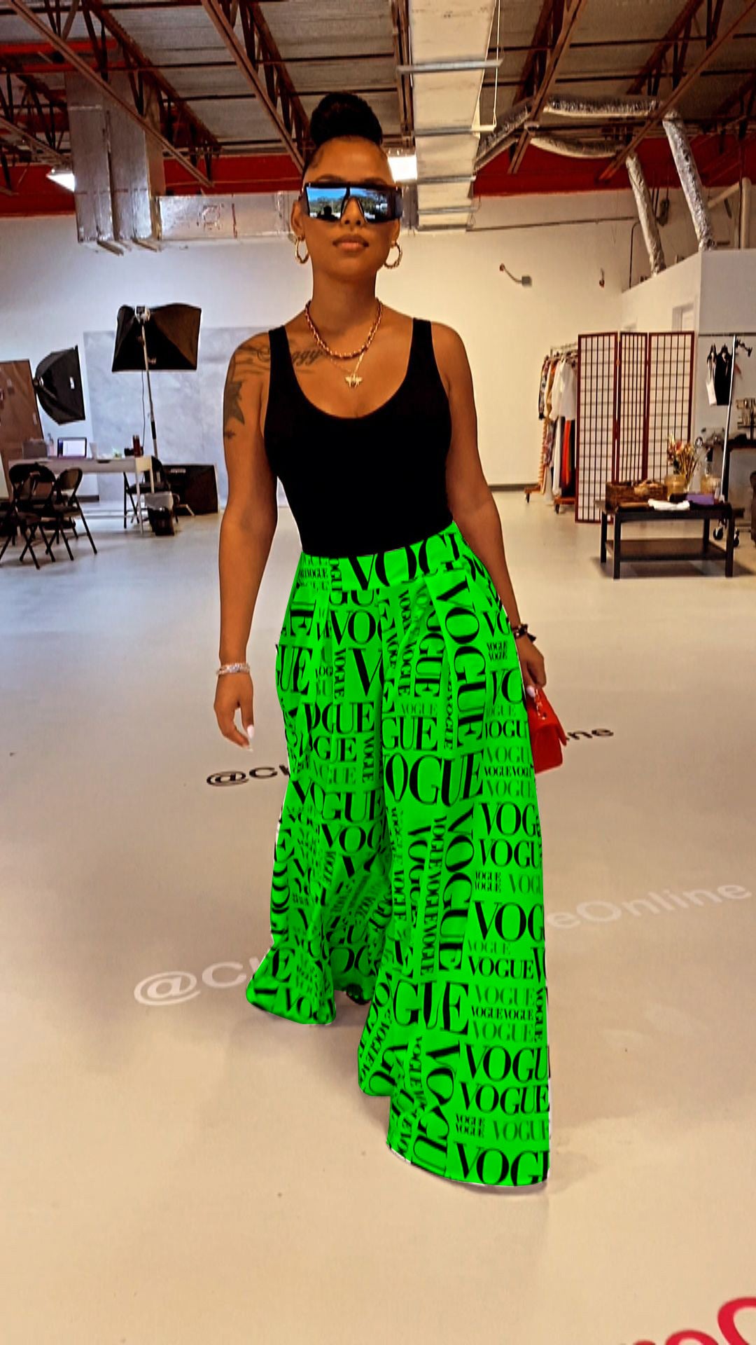 Printed Letter Wide-leg Loose Mid Waist Casual Women's Fashionable All-match Slimming Pants