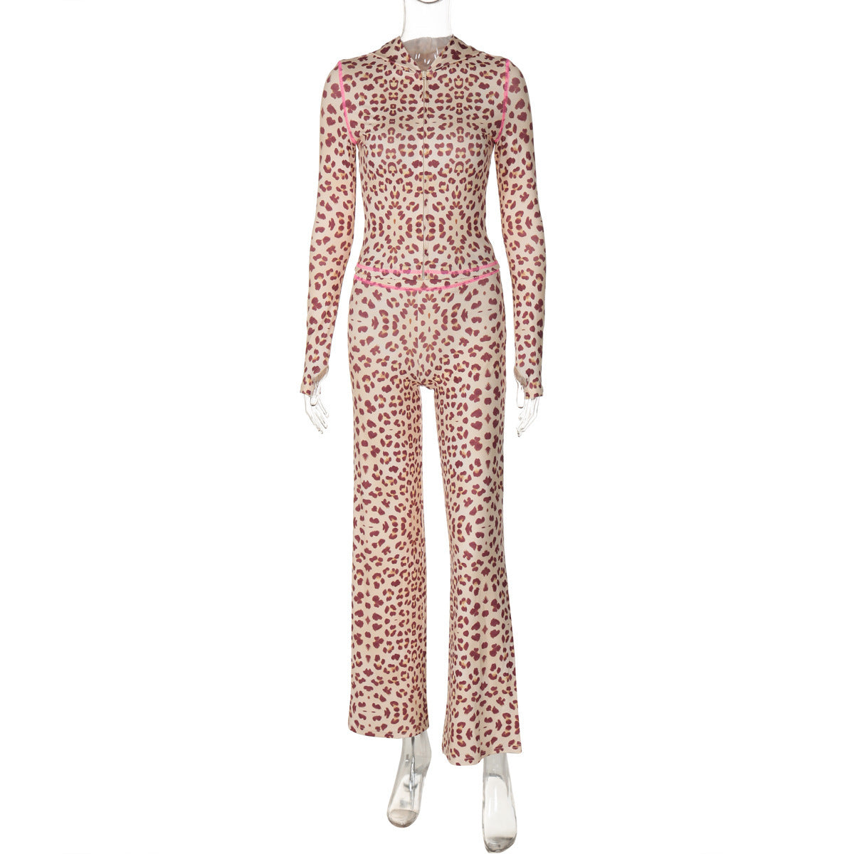 Top Leopard Print High Waist Tight Trousers Suit Women