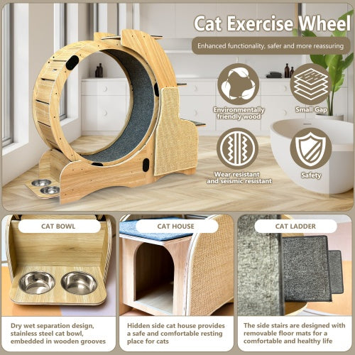 5-in-1 Cat Sports Running Wheel, Cats Wheel Wood Climbing Frame, Cat Litter Fitness Wheel, Oversized Roller Cat Indoor Activity Center,Large ShopWithASmile7.com
