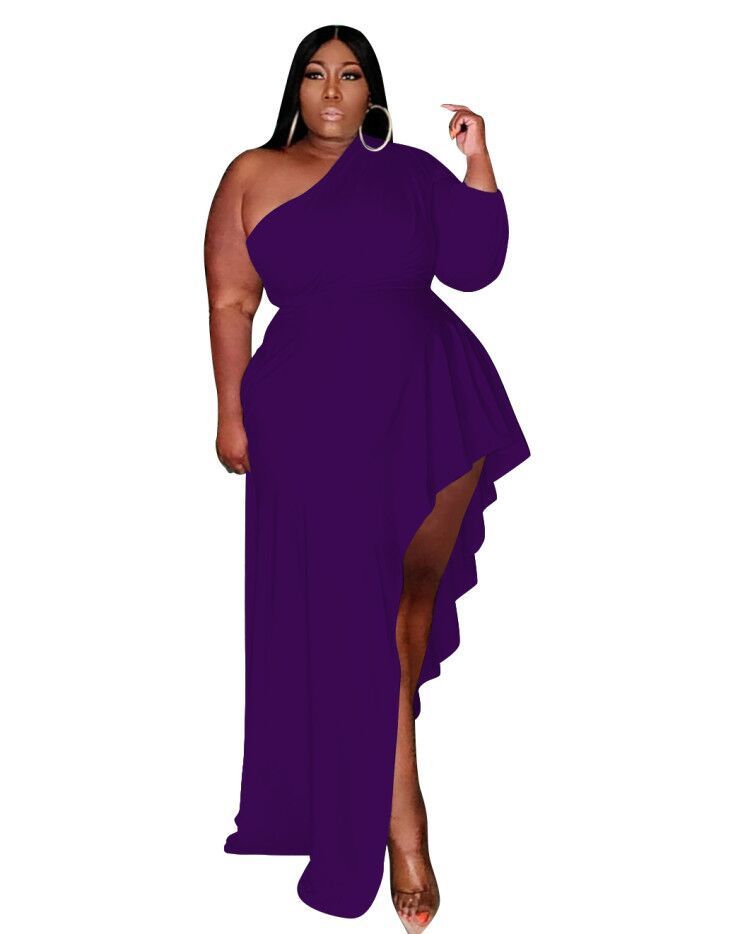 Women's Casual Slanted Shoulder Long Dress