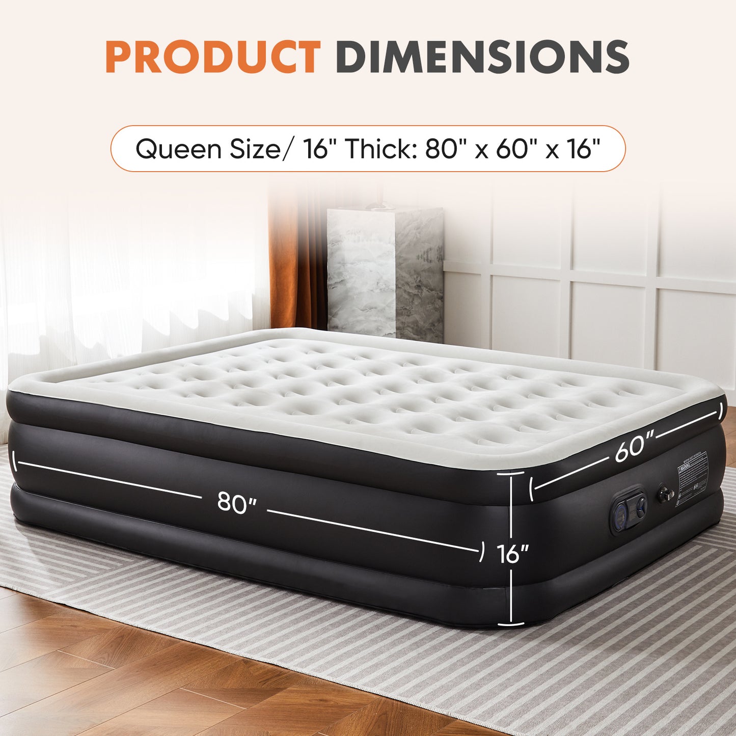 18-Inch Inflatable Mattress Air Bed with Built-In Pump – Twin & Queen Sizes, Comfortable Flocking Top, Portable & Durable for Camping, Travel, or Home Use