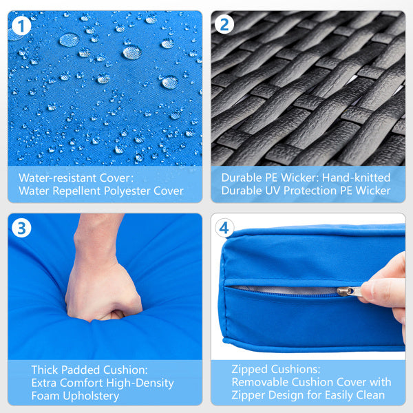 Black Sheet Rattan Dark Blue Mat Sponge Sandwich Braided Rattan Seven-piece Set