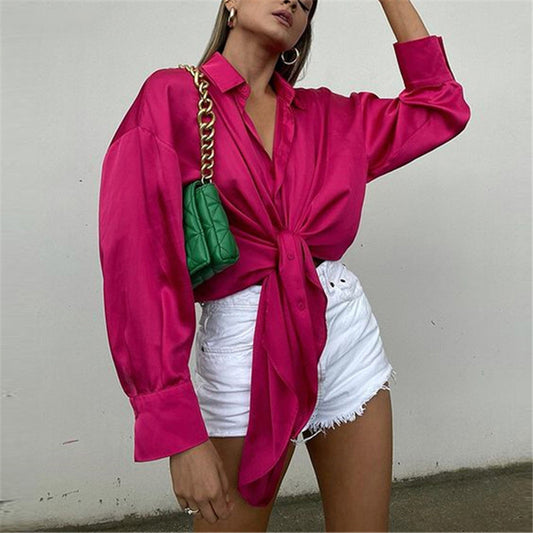 Elegant Satin Lace-up Long-sleeved Casual Fashion Loose Top ShopWithASmile7.com