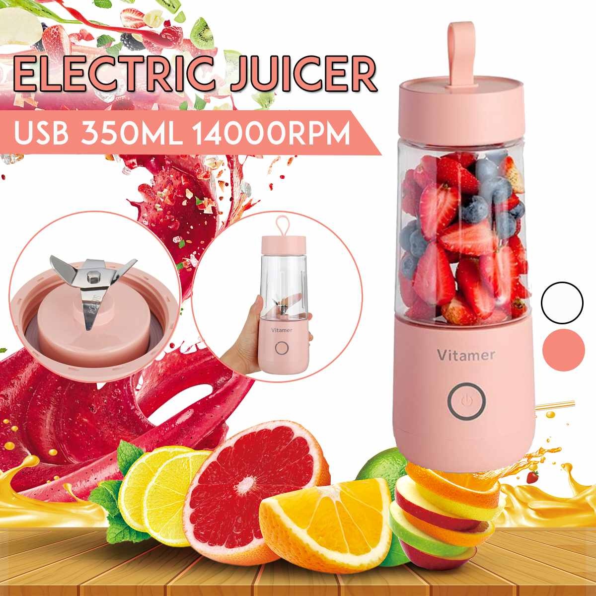 350ml Portable USB Blender Juicer – Rechargeable Electric Smoothie & Juice Maker with Tritan Bottle
